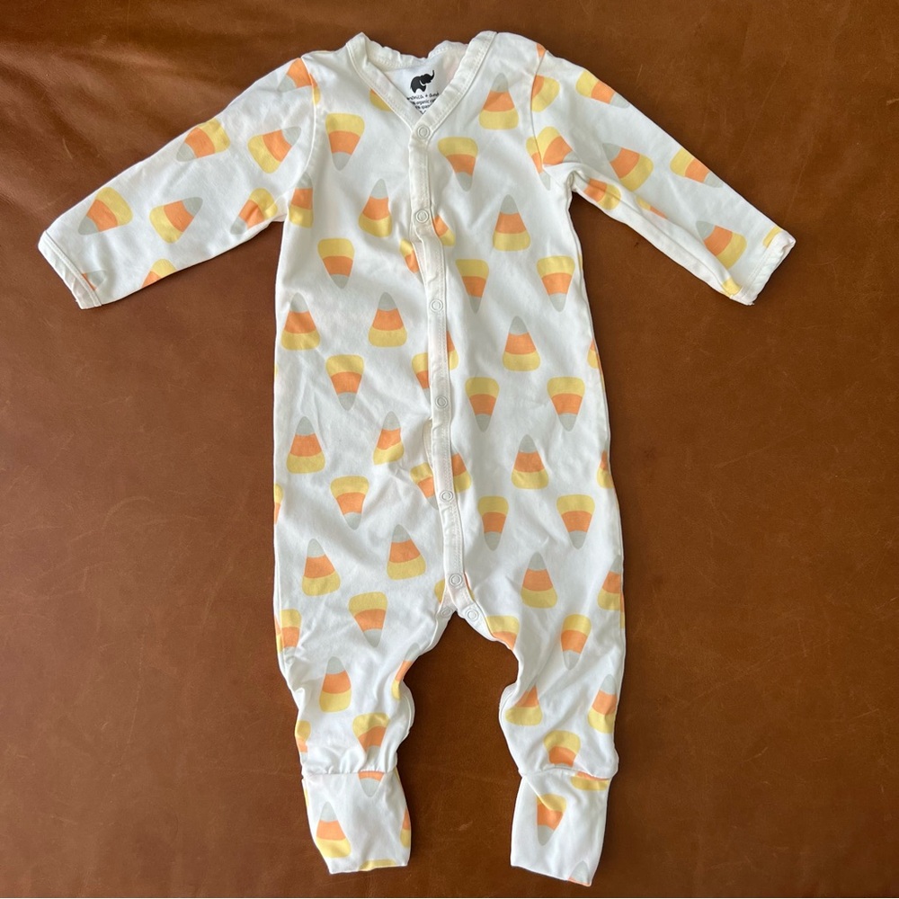MONICA + ANDY Halloween Candy Corn One-Piece, 3-6mo - Worn 1x
